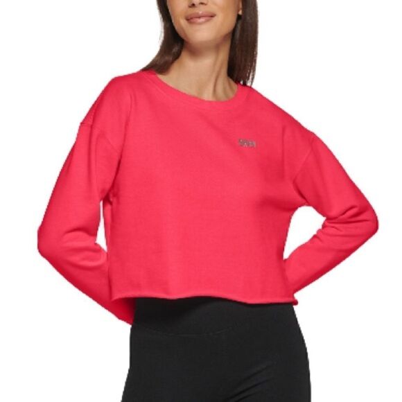 Dkny Sport Women's Metallic Logo Cropped Sweatshirt  shirt- Fiery Pink L - Picture 3 of 8